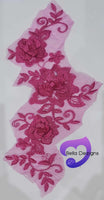 FUCHSIA - Lace Applique Motif - 3D 3 Flower Swirl