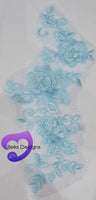 LAKE BLUE - Lace Applique Motif - 3D 3 Flower Swirl