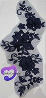 NAVY - Lace Applique Motif - 3D 3 Flower Swirl