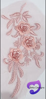 DUSTY PINK - Lace Applique Motif - 3D 3 Flower Feather Tail