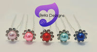 Diamante Hair Pins - COLOURED PEARL