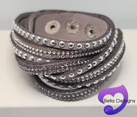 Bracelets - Leather Diamante Wraps (VARIOUS COLOURS)