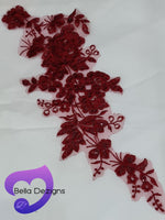 BURGUNDY - Lace Applique Motif - Embroided Sequin