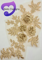 LIGHT COFFEE GOLD - Lace Applique Motif - 3D 4 Flower