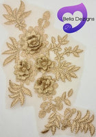 LIGHT COFFEE GOLD - Lace Applique Motif - 3D 4 Flower