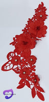 RED - Lace Applique Motif - 3D Embroided Boomerang