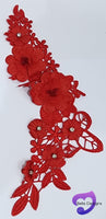 RED - Lace Applique Motif - 3D Embroided Boomerang
