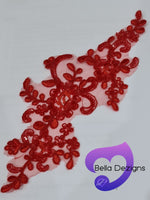 RED - Lace Applique Motif - Sequined Bridal Flower