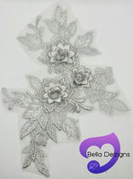 SILVER - Lace Applique Motif - 3D 3 Flower