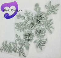 DARK SILVER GREY - Lace Applique Motif - 3D 4 Flower