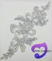 SILVER - Lace Applique Motif - Bridal Flower