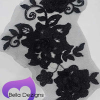 BLACK - Lace Applique Motif - 3D 3 Flower Swirl