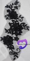 BLACK - Lace Applique Motif - 3D 3 Flower Swirl
