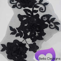 BLACK - Lace Applique Motif - 3D 3 Flower Swirl