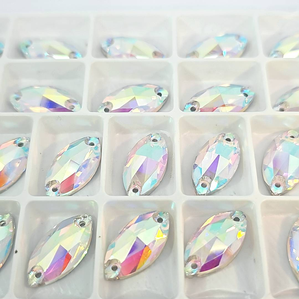 CRYSTAL CLEAR AB (HORSE EYE NAVETTE) 9mm x 18mm - Non Hotfix Flatback Crystal Rhinestones