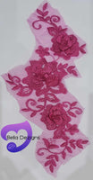 FUCHSIA - Lace Applique Motif - 3D 3 Flower Swirl

