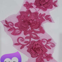 FUCHSIA - Lace Applique Motif - 3D 3 Flower Swirl