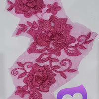FUCHSIA - Lace Applique Motif - 3D 3 Flower Swirl