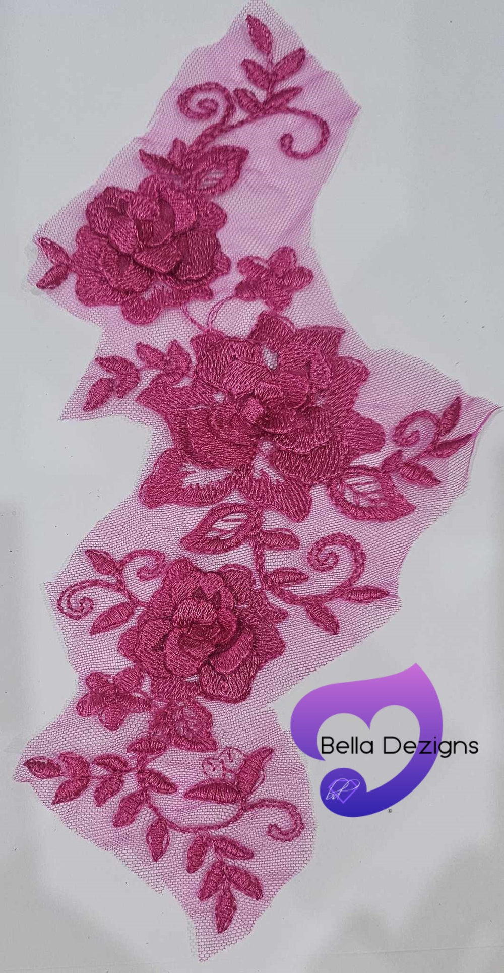 FUCHSIA - Lace Applique Motif - 3D 3 Flower Swirl
