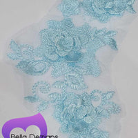 LAKE BLUE - Lace Applique Motif - 3D 3 Flower Swirl