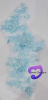 LAKE BLUE - Lace Applique Motif - 3D 3 Flower Swirl

