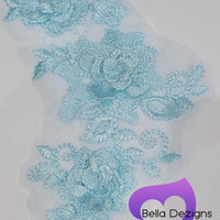 LAKE BLUE - Lace Applique Motif - 3D 3 Flower Swirl