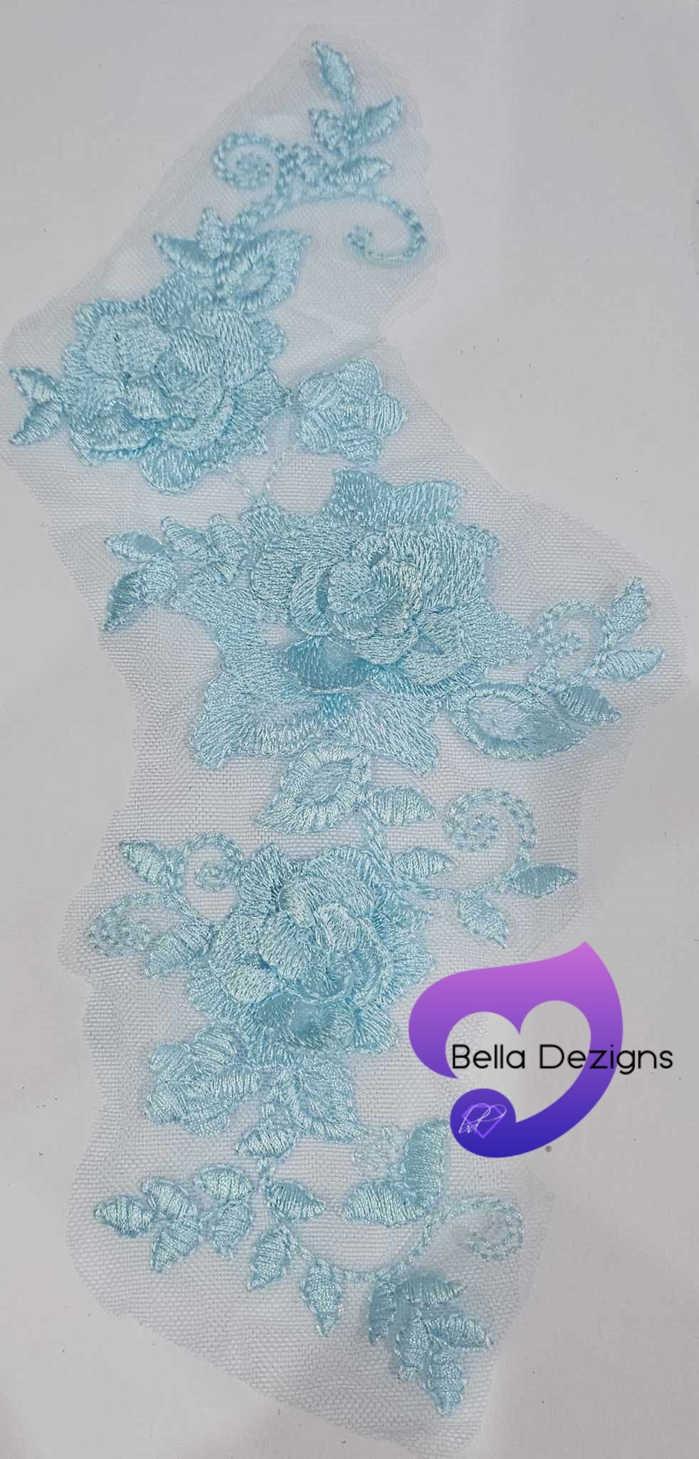 LAKE BLUE - Lace Applique Motif - 3D 3 Flower Swirl