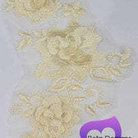 LEMON - Lace Applique Motif - 3D 3 Flower Swirl