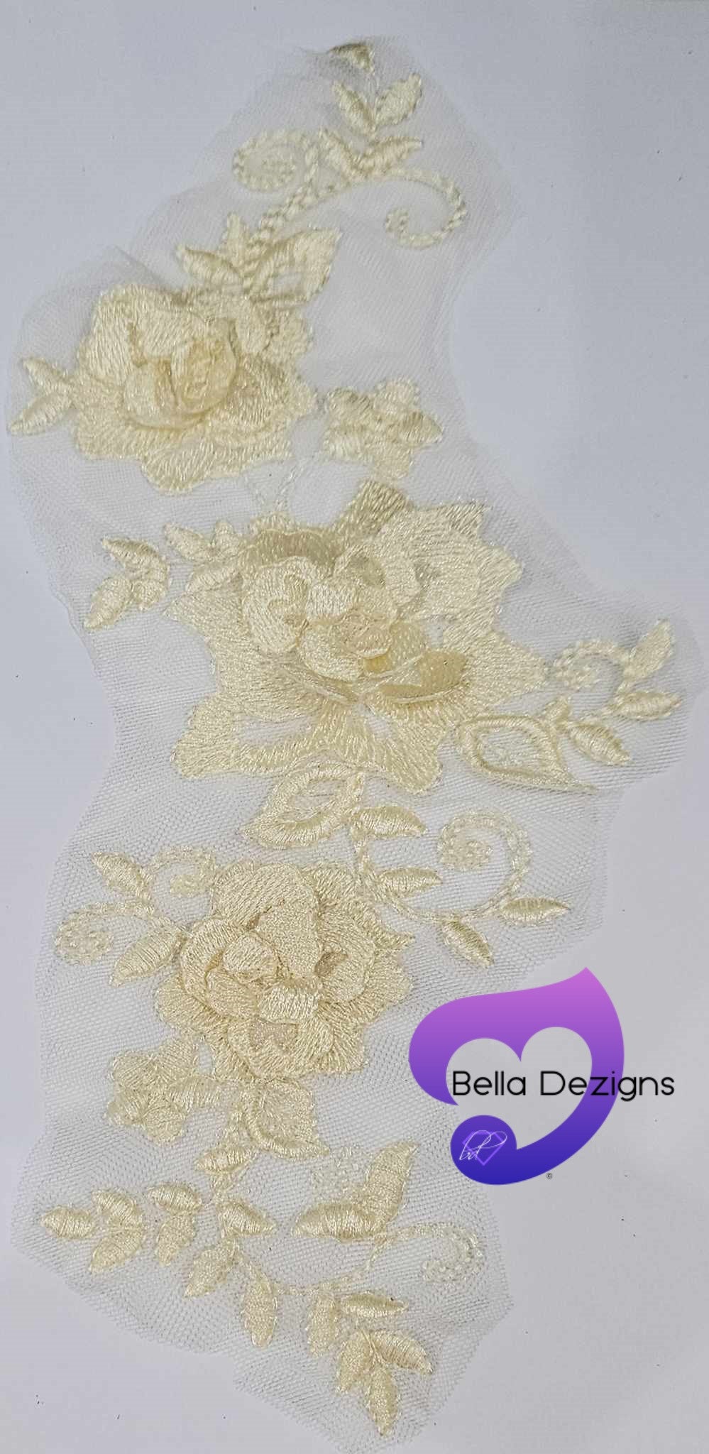 LEMON - Lace Applique Motif - 3D 3 Flower Swirl