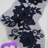 NAVY - Lace Applique Motif - 3D 3 Flower Swirl
