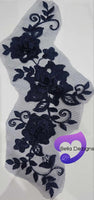 NAVY - Lace Applique Motif - 3D 3 Flower Swirl
