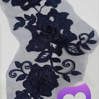 NAVY - Lace Applique Motif - 3D 3 Flower Swirl