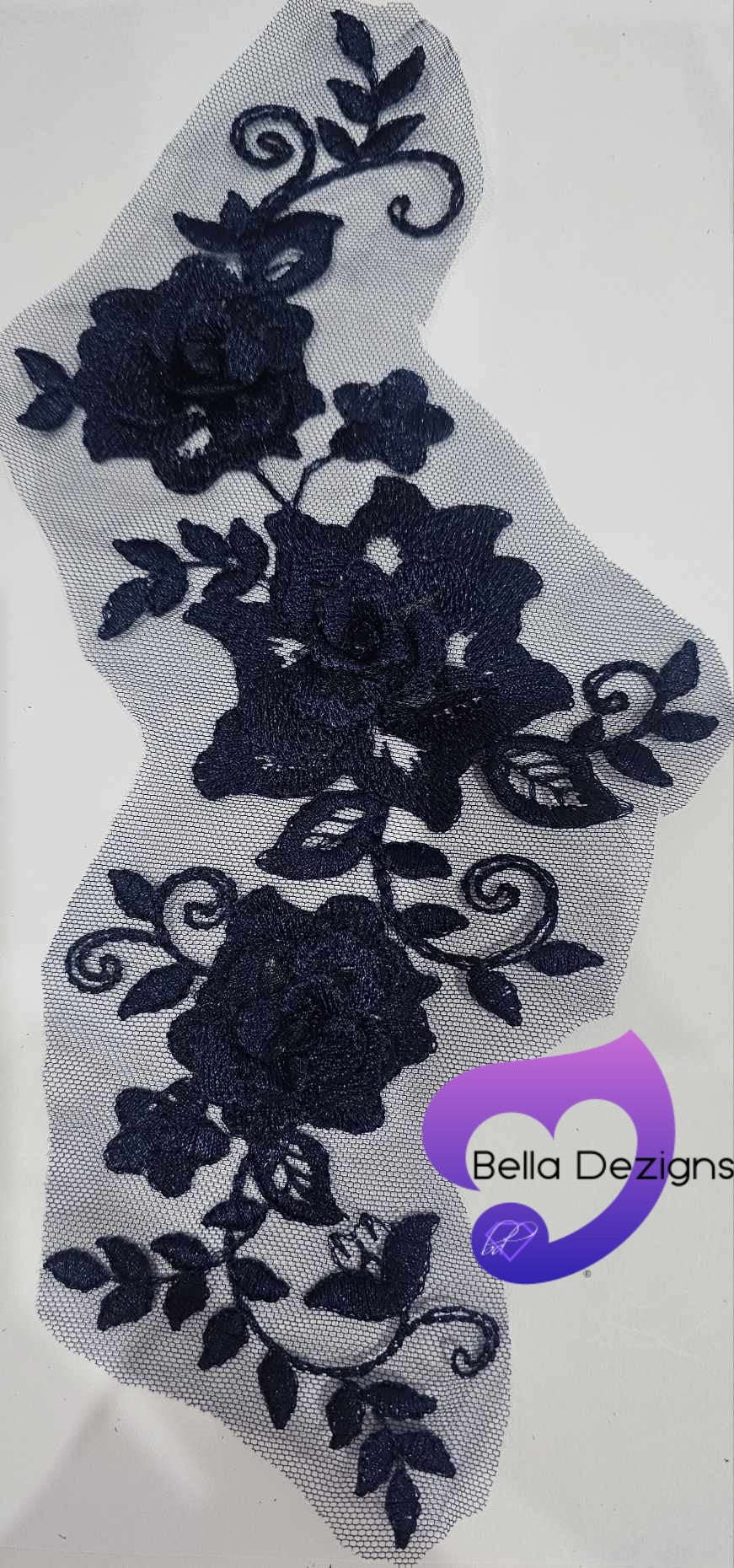 NAVY - Lace Applique Motif - 3D 3 Flower Swirl