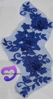 ROYAL BLUE - Lace Applique Motif - 3D 3 Flower Swirl
