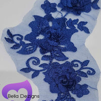 ROYAL BLUE - Lace Applique Motif - 3D 3 Flower Swirl