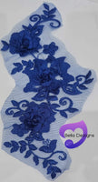 ROYAL BLUE - Lace Applique Motif - 3D 3 Flower Swirl
