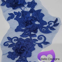 ROYAL BLUE - Lace Applique Motif - 3D 3 Flower Swirl