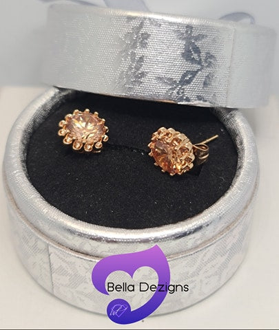 Earrings - 9K Rose Gold Flower Stud (Light Peach)