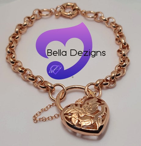 CLEARANCE - 9K Rose Gold Filled Padlock Belcher Bracelet