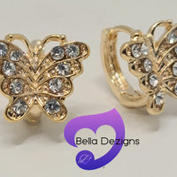 Earrings - 9K Yellow Gold Butterfly Hoop