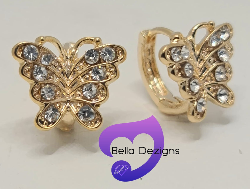 Earrings - 9K Yellow Gold Butterfly Hoop