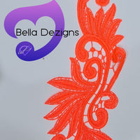 FLUORO ORANGE - Lace Applique Motif - Venise Lace (Leaves)