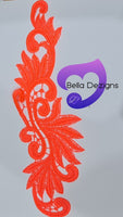 FLUORO ORANGE - Lace Applique Motif - Venise Lace (Leaves)
