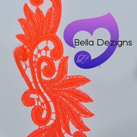 FLUORO ORANGE - Lace Applique Motif - Venise Lace (Leaves)