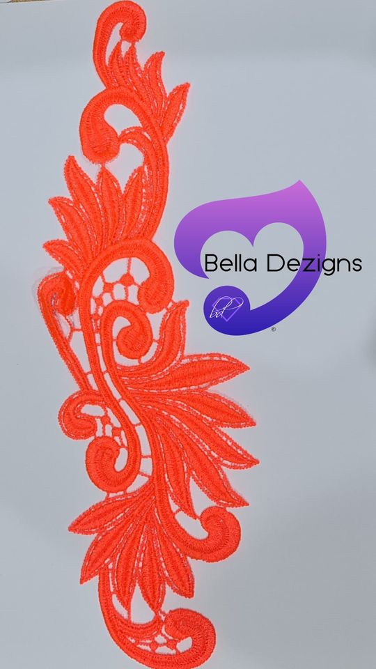 FLUORO ORANGE - Lace Applique Motif - Venise Lace (Leaves)