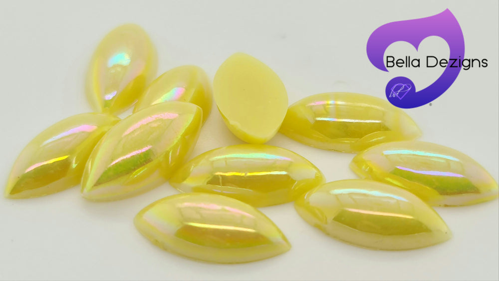 YELLOW AB - 15x7mm Horse Eye Jelly Flatback Pearl