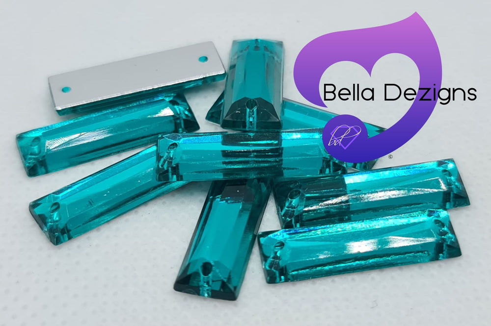 GREEN ZIRCON - 21x7mm Acrylic Rectangle Flatback Rhinestone