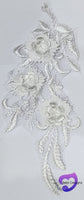 WHITE - Lace Applique Motif - 3D 3 Flower Feather Tail
