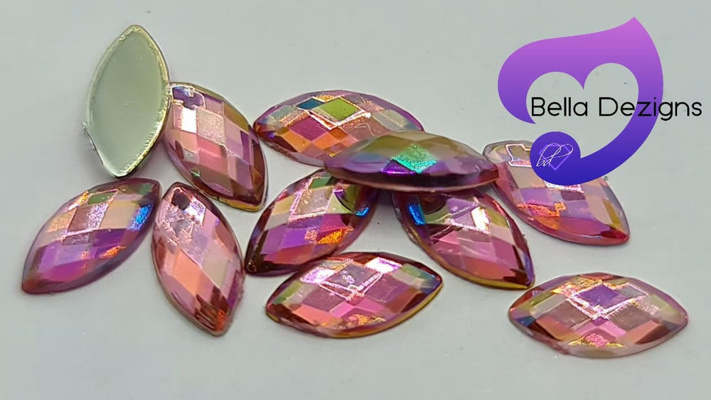 LIGHT ROSE AB - 8x4mm Acrylic Horse Eye Flatback Rhinestone