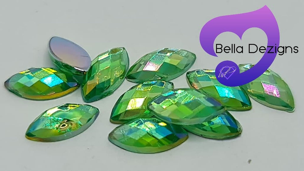 PERIDOT AB- 8x4mm Acrylic Horse Eye Flatback Rhinestone